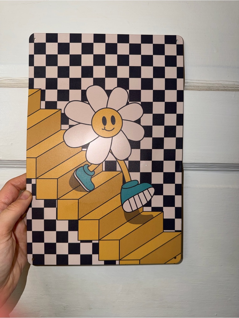 Smiley Daisy Checkerboard Wall Art Tin Plaque